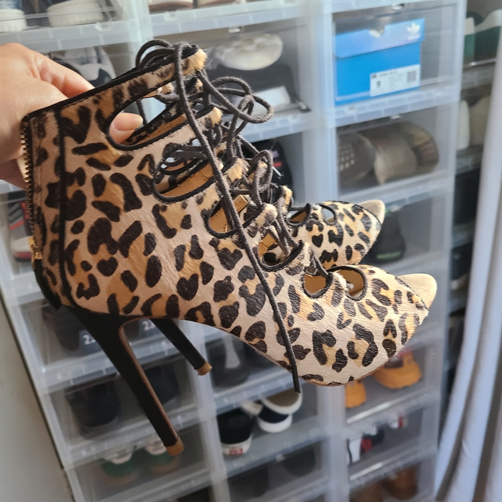 ZARA Leopard Print Lace-Up Stiletto Heels